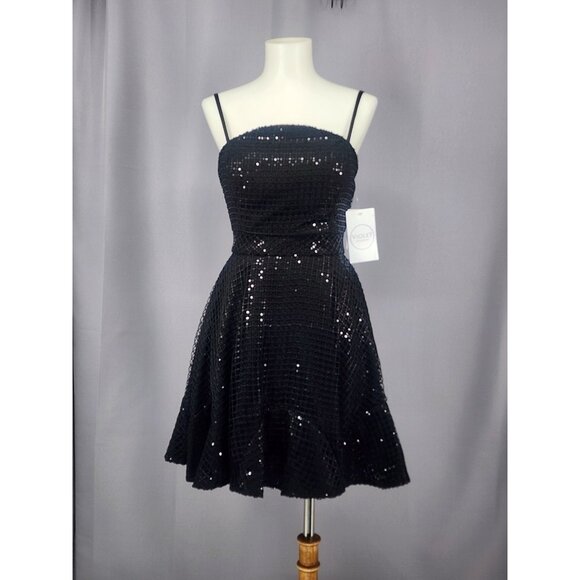 Violet Weekend Dresses & Skirts - Sequin Dress Juniors 1/2 Black Fit & Flare Prom Date Night Summer Black Coquette